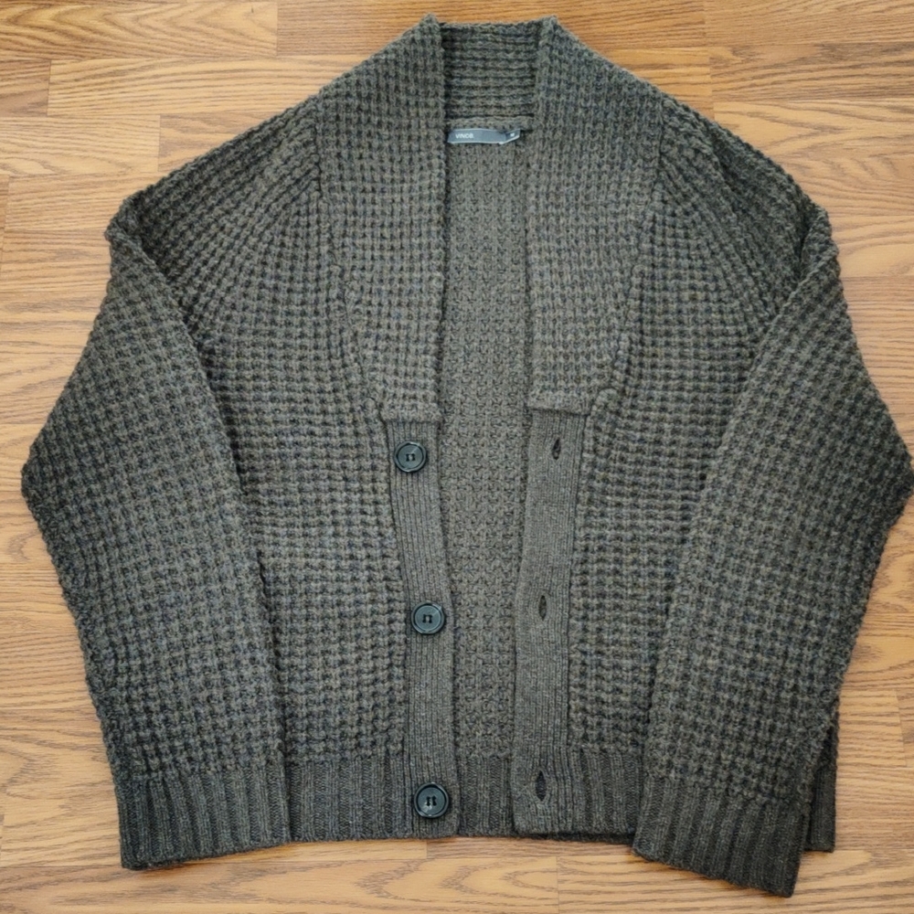 Vince Waffle Knit Cardigan In Brown Color